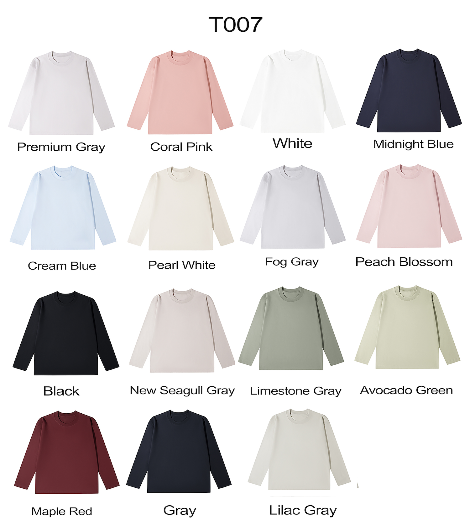 T007 180g 100% cotton long-sleeved T-shirt 