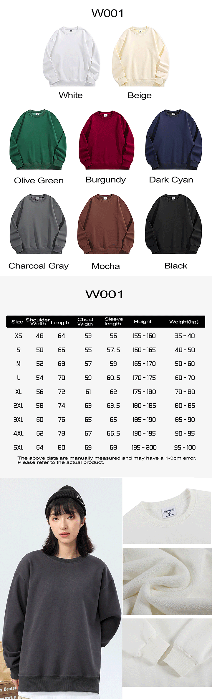 W001 500g Heavyweight fleece round-neck with drop shoulders Sweatshirt