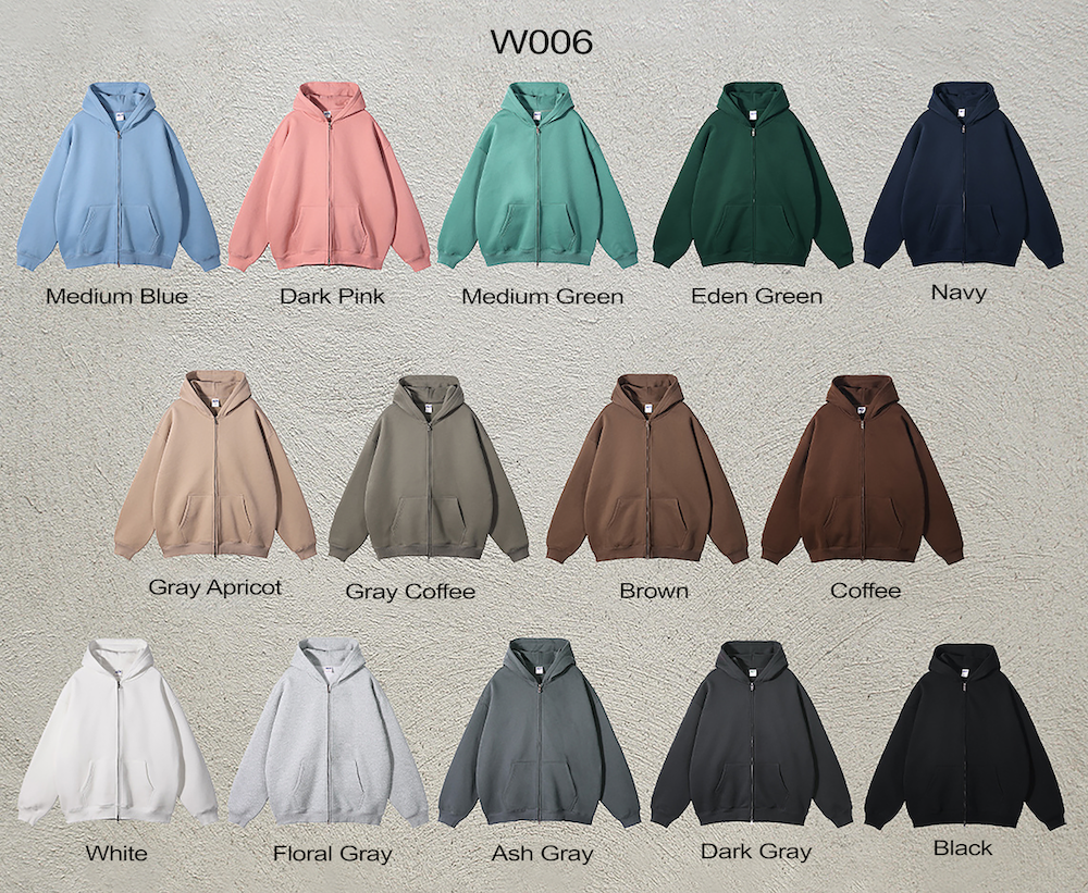 W006 350g Dopamine Style,Street Fashion Loose Fit Crew Neck Zip-up <